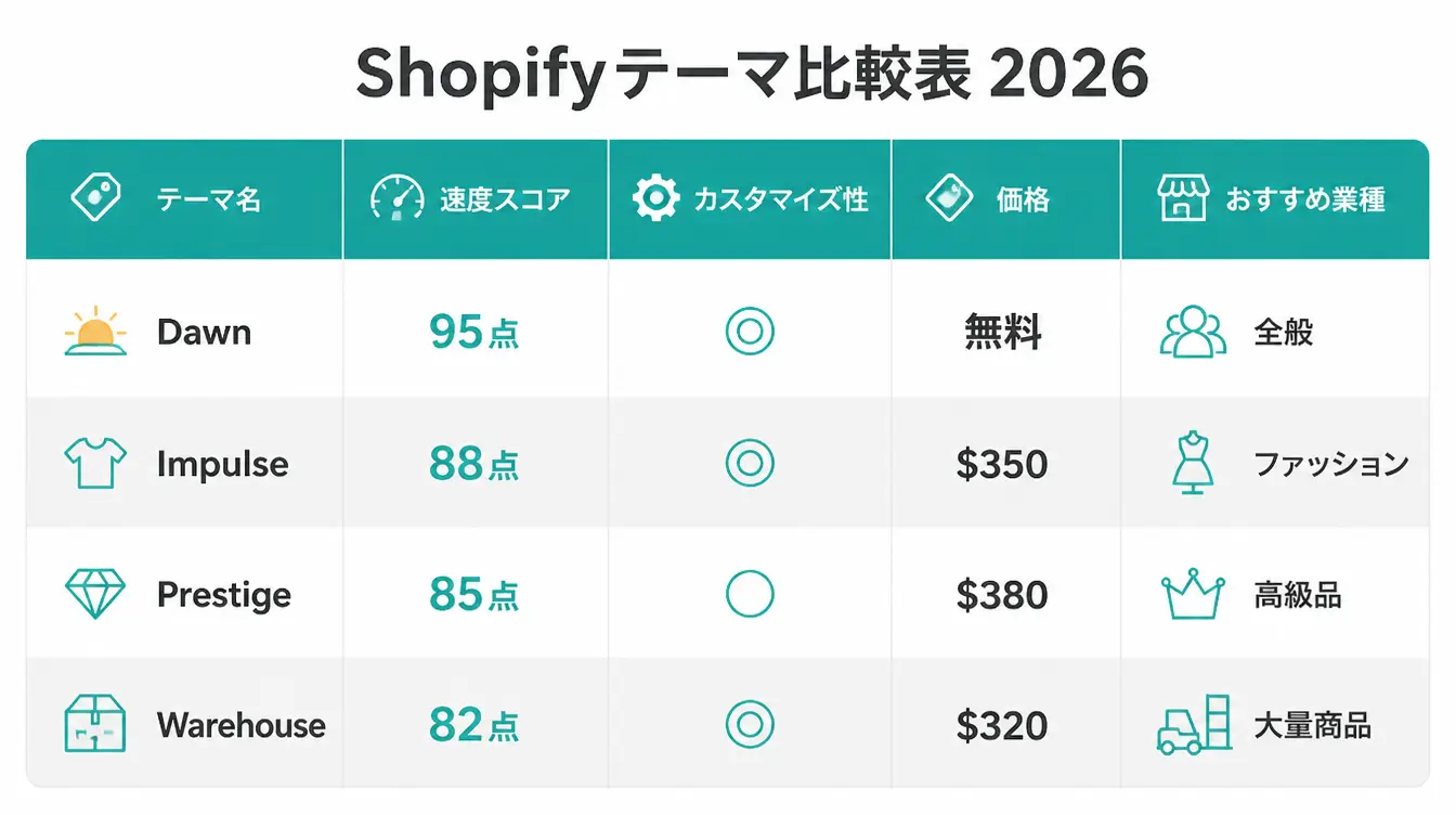 Shopifyテーマ比較表