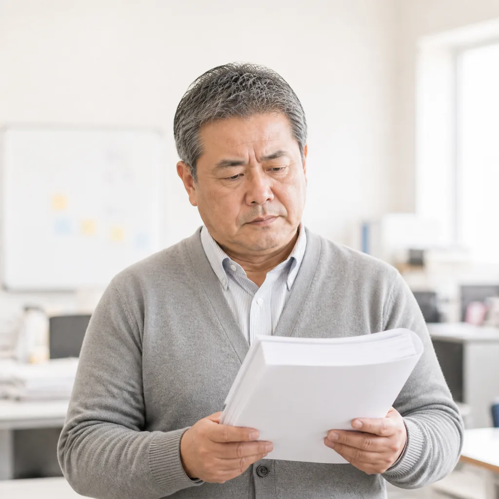 取引先から届いた分厚い調査票を前に考え込む経営者